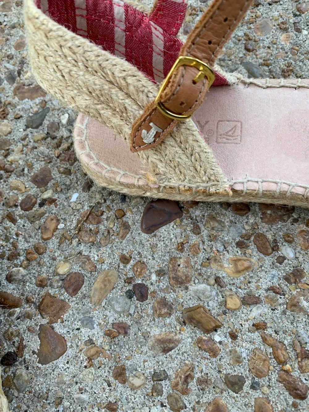 Sperry Navy Anchor Espadrille Sandals with Tan Straps